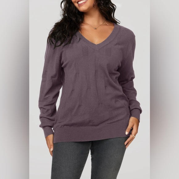 💜Arach & Cloz Sweater V Neck Casual Pullover Cozy Gray Purple - Size XL - Picture 2 of 10